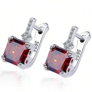 925 Sterling Silver Ruby Red Earrings